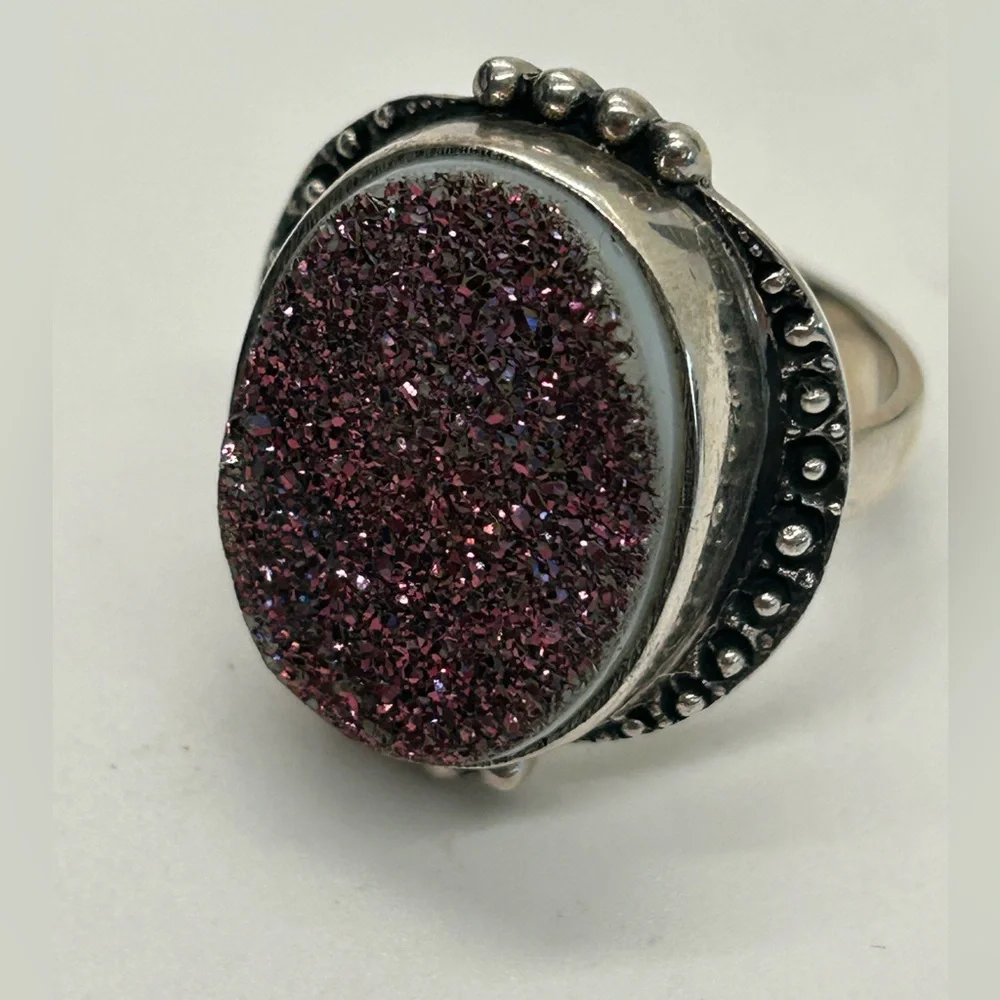 Nicky Butler Sterling Purple Druzy Ring      Sz 8 - Picture 9 of 11